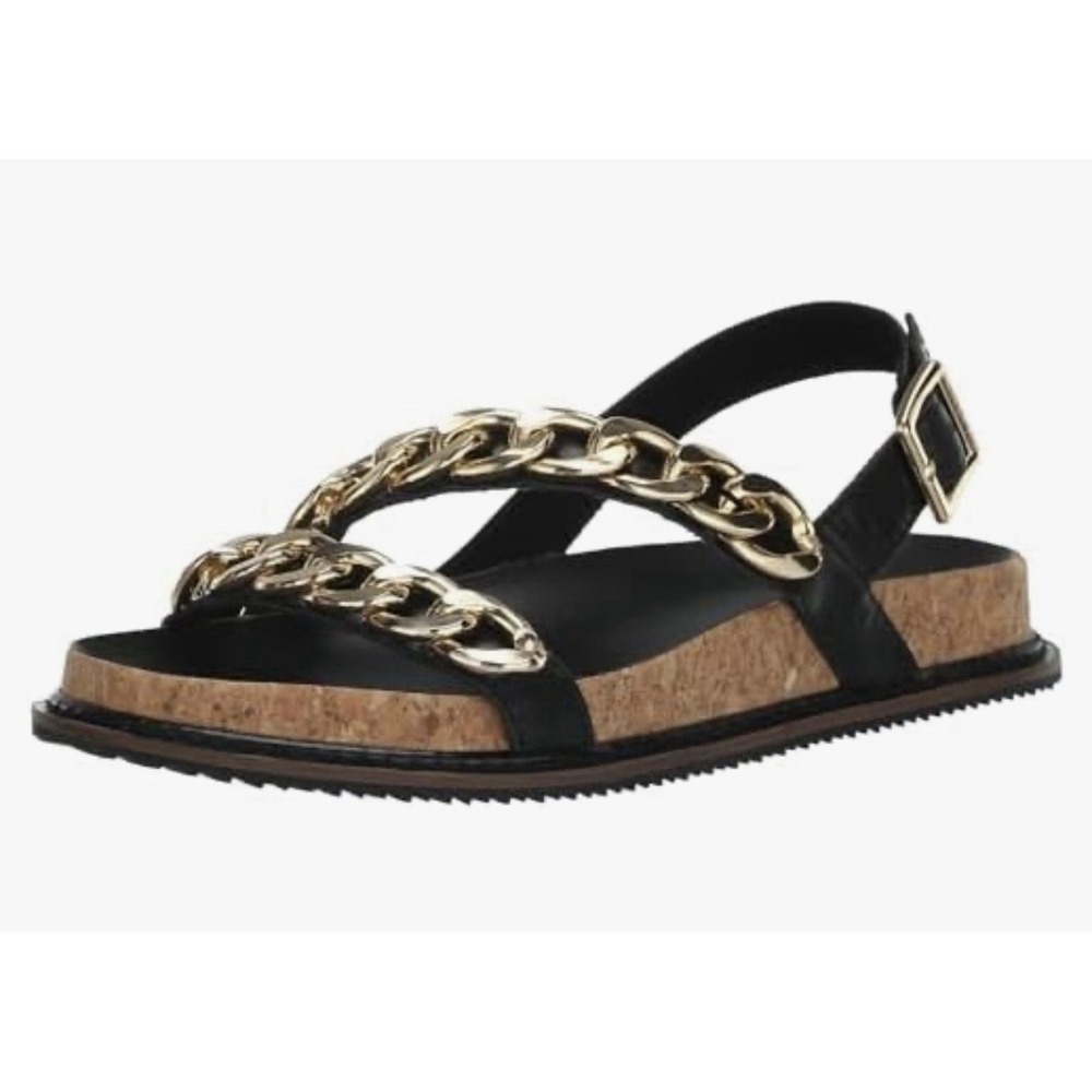 Kelsi Dagger Brooklyn Size 9.5/40 Script TL Slingback Sandals Black Chain Straps
